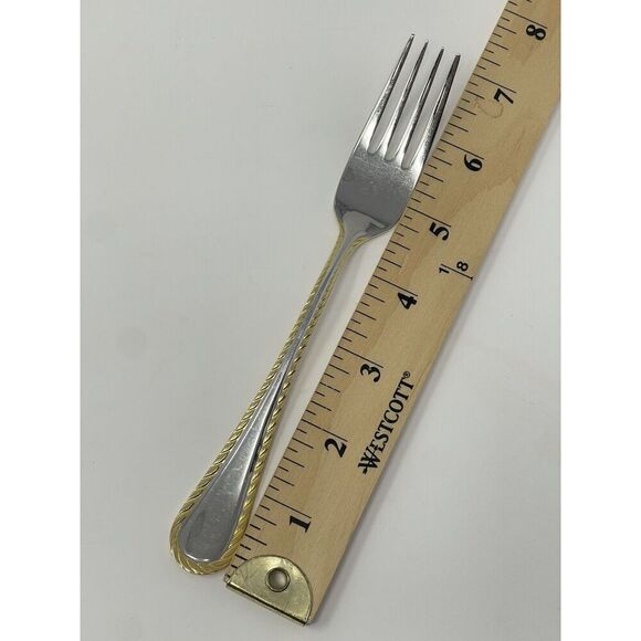 Oneida GOLDEN BELMONT Stainless Rope Edge Gold Accent Salad Forks 7” Set Of 4 - Picture 2 of 7